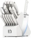 KnifeSaga Knife Block Set, 15 Pcs Kitchen Knife Set, Enduring Razor-Sharp Japanese High Carbon Stainless Steel Knife Set with Block, Premium Forged Knife Set for Kitchen and Professional Chefs, White