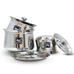 NEXT Future - 400ml, 1000ml & 1500ml, 20G Arcot/Dahi/Madras Stainless Steel Handi/Bartan, Highly Polished Cookware & Serveware Handi, Set of 3 for Kitchen with Lid & Knob