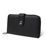 Nautica Womens - Be Shore Vegan Leather RFID Wallet - Zip Around Clutch Large Slim Phone Case and Multi-Card Organizer, Black (Buff), One Size, Rfid Wallet