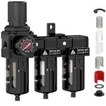 ATINY 3 Stage Air Drying System for Spray Guns, 1/2" Compressed Air Filter Regulator with Pressure Gauge,Semi-Auto Drain- 5&0.5&0.01 Micron Cartridge Black