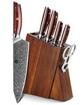 XINZUO 7PC Kitchen Knife Set with Block Wooden, Professional Damascus Steel Chef Knife Santoku Bread Utility Fruit Knife with Multifunctional Kitchen Shears,Ergonomic Rosewood Handle- Yi Series