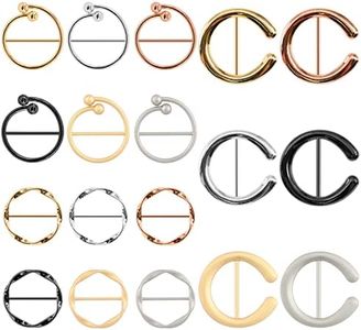 Mardatt 18 Styles 6 Colors Metal Scarf Circle Clips T-shirt Clips Buckle Round Clothing Ring Wrap Holder Clothes Corner Knotted Button for Women Scarf Dress Silk Shirt Tie Decor, Silver/Gun