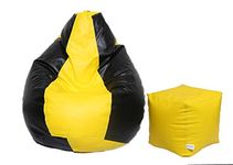 AUTARKY Super Leatherette Bean Bag Cover and Puffy Cover (Set of 2, Without Beans) (L, Yellow & Black)