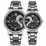 DREAMING Q&P Fq-102 Stainless Steel Romantic Pair His and Hers Wrist Watches for Men Women Set of 2 (Black)