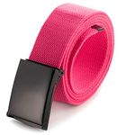 Cut To Fit Canvas Web Belt Size Up to 52" with Flip-Top Solid Black Military Buckle (Pink)