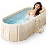 PANCA Portable Bath Tub for Adults | Foldable SPA Bathtub with Drainage Hole, Thick Insulated Design for Hot & Cold Water (Beige Rectangular)