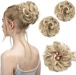 SARLA 2PCS Messy Hair Bun Hair Pieces Wavy Curly Synthetic Updo Fake Scrunchies Ponytail Extension for Women Dirty Blonde