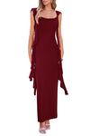 PRETTYGARDEN Women's Summer Long Formal Wedding Guest Dress Sleeveless Ruffle Cocktail Party Maxi Bodycon Dresses (Wine Red,Large)