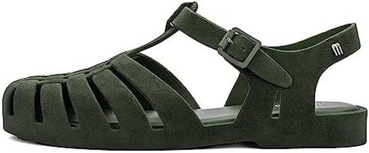 Melissa Possession Jelly Sandal for Women - The Iconic 90s Original Jelly Shoe, Fisherman’s Sandal with Adjustable Strap and Side Buckle, Velvet, Green Flocked, 9