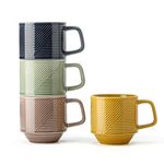 Adewnest Stackable Coffee Mugs Set: 13 oz Stacking Coffee Cups Ceramic for Mocha Latte Cappuccino - Porcelain Tea Mugs for Home/Office - 4 Color Assorted Microwave Safe Mugs