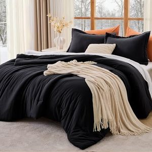 MUXHOMO Black Oversized King Comforter Sets, All Season Ultra Soft Down Alternative Bedding - 3 Piece Lightweight Bed Set Includes 1 Comforter (120"x98") and 2 Pillow Shams (20"x36")