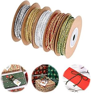 Reofrey Metallic Tinsel Cords Rope Braided Thread 5 Colors, Metallic Ornament Cord Wrap Ribbons Thread Tag Cord, for Christmas Ornament Hanging Decoration, Craft Jewelry Making, Gift Wrapping