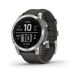 Garmin fenix 7, adventure smartwatch, rugged outdoor watch with GPS, touchscreen, health and wellness features, Silver with graphite band