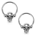 Pierced Owl 14GA 316L Surgical Steel Skull Captive Bead Nipple Rings, Sold as Pair, 316L surgical steel, brass