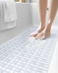 DEXI Bath Tub Shower Mat Non-Slip 16 x 39 Extra Long Bathtub Mats, Suction Cups, Drain Holes, Machine Washable Bathroom Mat, Clear