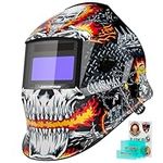 ARCCAPTAIN Welding Helmet Auto Darkening, True Color Solar Powered Welding Mask with 4 Arc Sensor, 1/1/1/1 Optical Clarity and Adjustable Shade 4/9-13 Welding Hood, Skeleton Knight Design