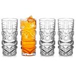 BHTHIM - Glassware Cocktail Glasses - 400ML Cocktail Glasses forWater Juice Mojito Iced Coffee Beer Wine Cognac Liquor Alcoholic Drinks Cocktails Beverages (Tiki Glass, 4 Pieces)