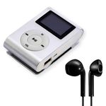 Drumstone 𝟏𝟓 𝐘𝐄𝐀𝐑𝐒 𝐖𝐀𝐑𝐑𝐀𝐍𝐓𝐘 Portable Mini MP3 Music Player with Earphone and USB Cable, Back Clip Lossless Sound Music Player for Kids Adults (Card Not incl.) 𝐒𝐢𝐥𝐯𝐞𝐫