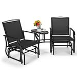 COSTWAY Garden Double Glider Rocking Chairs, 2 Seater Swing Chair Relax Rocker with Middle Glass Table & Umbrella Hole, Metal Frame Outdoor Conversation Set Gliding Loveseat for Patio Poolside (Black)