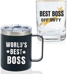 Boss Gift Set, Best Boss Gifts for Men, Boss Gifts for The Best Boss Ever, 12oz Stainless Steel Insulated Mug with 11oz Whiskey Glass, Perfect Boss Gifts Idea for Birthday, Christmas