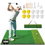 Golf Mat, Indoor/Outdoor Golf Practice Mats,5x4ft Artificial Thickened Golf Hitting Mat,10 Golf Balls, 10 Golf Tees, 1 Strap,Portable Dual Turf Golf Training Mat for Gifts for Men/Boys/Golfers