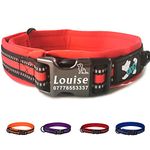 Personalised Dog Collar Adjustable Reflective Dog Collars Engraved Dog ID Tag Collar Custom Nylon Puppy Collars with Name & Phone Number for Small Medium Large Dogs (S, Red)