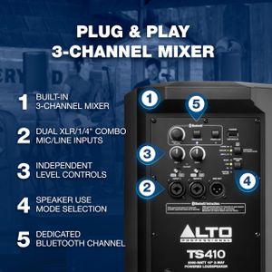 ALTO TS410 2000W 10" Powered PA Speaker – 3-Channel Mixer, Bluetooth, DSP