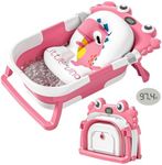 Collapsible Baby Bathtub for Newborns with Thermometer and Soft Floating Cushion Portable and Foldable Travel Baby Girl Bath Tub for Infants to Toddler 0-36 Month (Pink)