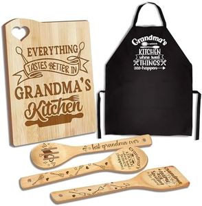 Gifts for Grandma, Mothers Day Kitchen Gifts for Grandma from Grandkids, Birthday Gift Wooden Cutting Board with Cooking Utensils Set with Apron Set, Great Grandma Grandparents Day Gift