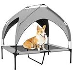 PawHut Elevated Dog Bed with Canopy, Cooling Dog Cot Bed for Camping, Portable Raised Pet Cot with Washable Breathable Mesh, for Indoor Outdoor, Medium and Large Dogs, 36" x 30" x 35", Light Grey