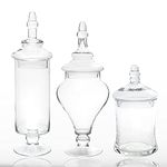 Simply Elegant Set of 3 Clear Glass Apothecary Jars with Lids, Storage Set, Wedding Decorative Candy Buffet Container, Housewarming Present