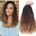 XTREND 14Inch 8Packs Boho Box Braids Crochet Hair with Curly Ends 16strands/pack Pre Looped Bohemian Messy Goddess Box Braids Hair Extensions Synthetic Bob Goddess Locs Hair for Black Women 1B3027#