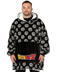 Dragon Ball Z Oversized Blanket Hoodie Adults | Mens Women Goku Warrior Family Symbol Fluffy Double Lined Sherpa Fleece Vuddie | One Size Sweatshirt Big Pocket Black