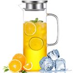 Auxmeware - Heat Resistant Glass Pitcher with Lid and Spout, Glass Iced Tea Pitchers Beverage Pitchers for Fridge, Glass Water Pitcher and Carafe 1200ml/41oz