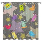 YUANZU Monster Curtains - Kids Cartoon Three-Eyed Multi-Colored Aliens Flying Saucer Surfboard Starry Sky Print Pattern Eyelet Blackout Window Drapes for Boys Girls Bedroom 2 Panels W132cm x D160cm