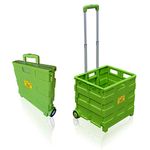 Pack and Go Folding Shopping Trolley, With Wheels, Capacity 40kg, Good for Shopping, Camping, Fishing, Festival, Cart, Trolley, Optional Lid (GREEN TROLLEY only) - Sun Leisure®