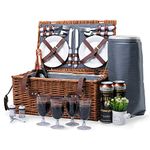 Picnic Basket for 4 Wicker Picnic Set with Large Insulated Cooler Compartment & Waterproof Blanket & Cutlery Service Kit Retro Classic Willow Picnic Hamper Set for Camping Outdoor Party