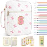 Personalized Initial Bible Cover Case for Women Girls Kid - Large Quilted Bible Case with Handle,Chenille Letter Bag Study Supplies,Christmas Gifts for Christians Birthday Graduation(Pink Bow-S)