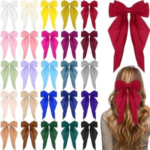 Mimorou 25 Pcs Satin Hair Bows Bulk Silky Big Hair Bows for Women Big Bow Hair Clips Large Hair Ribbons Oversized Long Tail Large Hair Barrettes Bow Knot Hair Clips Hair Pins Hair Accessories(Plain)
