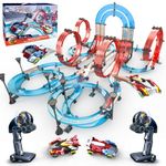 Slot Car Race Track Sets Dual-Player Electric Remote Control Cars Magnetic Cars Racing Game with Hand Controllers Circular Overpass Track Birthday Toys for Boys Kids 6 7 8-12
