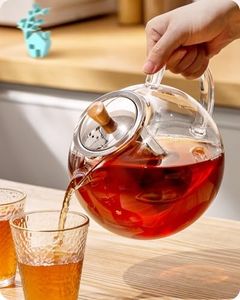 Baffect Tetera Cristal, 1.8L Tetera con Filtro, Tetera Infusiones con Tapa para Bebida Caliente/Helada (Transparente)