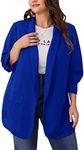 WDIRARA Women's Plus Size Long Sleeve Blazer Casual Open Front Cardigan Jacket Royal Blue Plain 1XL