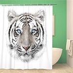 Awowee Decor Shower Curtain Face Portrait of White Bengal Tiger Blue Eyes Big 152x180cm Polyester Fabric Waterproof Bath Curtains Set with Hooks for Bathroom