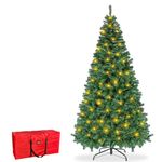 LAMPTOP 7ft/210cm Artificial Christmas Tree, Premium Flame-Retardant Xmas Pine Tree with 20m Copper Wire String Light,Solid Metal Legs & Storage Bag Perfect for Indoor and Outdoor Xmas Decoration