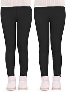 JOCMIC Girls Fleece Lined Leggings Winter Thermal Trousers Pants Thick and Warm Pack of 2 Black
