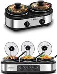 Slow Cookers, Dual and Triple Slow Cooker Buffet Server Multiple Pot Food Warmer, Slow Cooker Buffet Food Warmer Adjustable Temp Lid Rests Stainless Sliver
