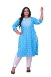 HV ATTIRE Women Printed Pure Cotton Plus Size Straight Kurta (in, Alpha, 10XL, Plus, Blue)