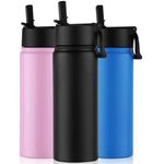 Insulated Water Bottle with Straw Thermos 17OZ Wide Mouth Lid Double Wall Vacuum Stainless Steel Keeps Hot and Cold Sweat Proof Sports Travel Mug