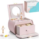 Vlando Music Box Jewellery Box Leather Jewellery Box Girls with Drawers Jewellery Box Children Ballerina Jewellery Box with Canon Melody