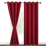 DWCN Red Blackout Curtains with Tiebacks for Bedroom Thermal Insulated Solid Eyelet Curtains for Living Room,2 Panels,55" Wide x 96" Drop